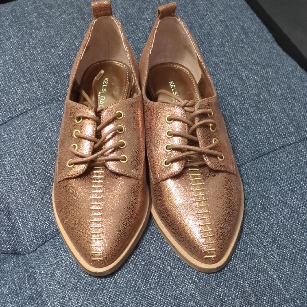 Kelsi Dagger Women's Bronze Lace-Up Flats